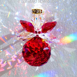 Swarovski Crystal Suncatcher Bordeaux Red Angel with AB and Red Wings Christmas Angel for Home or Car Lilli Heart Designs