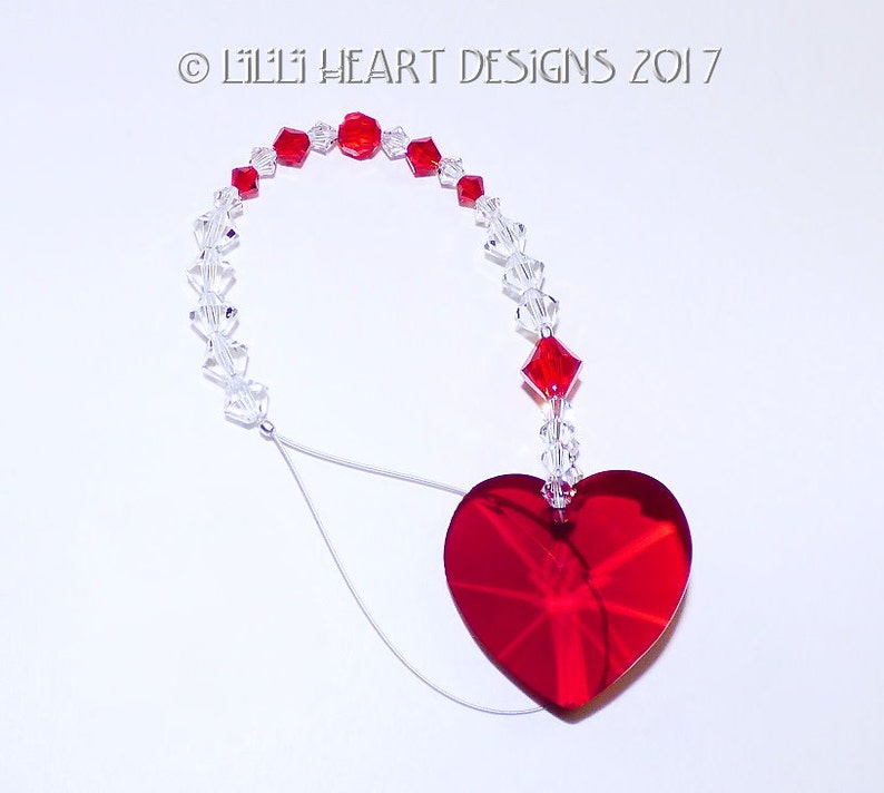 TRUE RUBY RED Valentines Heart Suncatcher With Swarovski Crystal Beaded ...