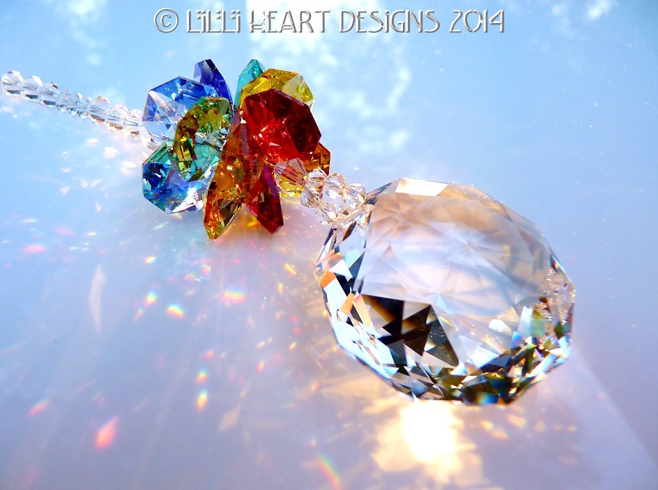 Swarovski Crystal Clear Dahlia Suncatcher With 7 Healing Chakra