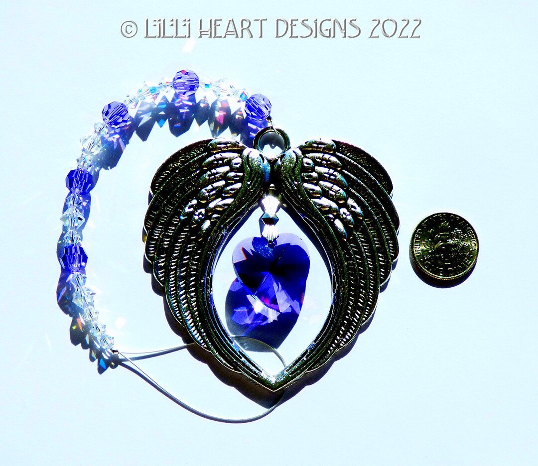 Swarovski Retired Heart 20mm - Car for Angel Beads Silver Logo Designs HEART PURPLE Etsy or RARE Plated in Charm Suncatcher Home Wings Lilli