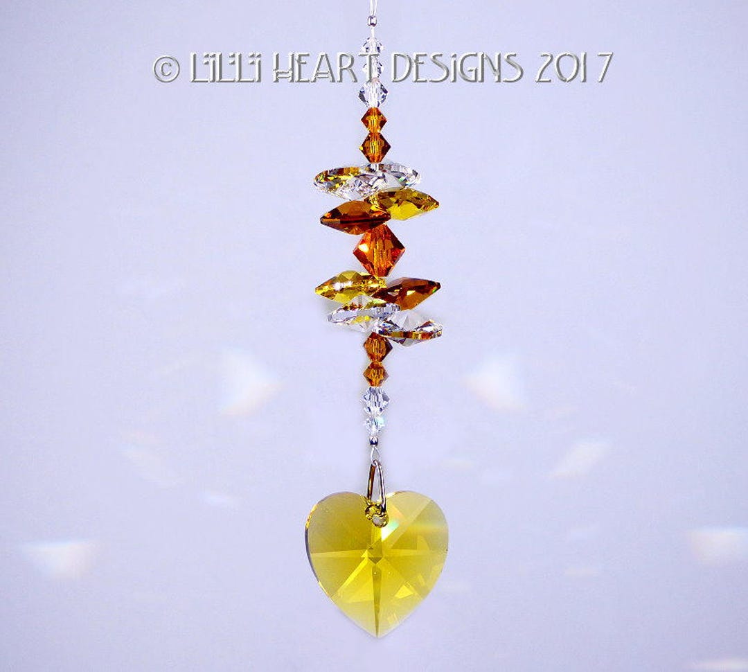 スワロフスキー　サンキャッチャー　トパーズ　ライトトパーズ スワロフスキークリスタルサンキャッチャーライトトパーズ28mmハートと
