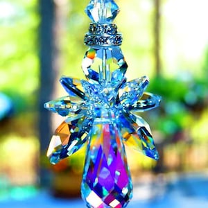 Swarovski Crystal Big Quadruple Winged Guardian Angel Aurora and Clear Suncatcher Double Halos Car Charm Window Prism Lilli Heart Designs