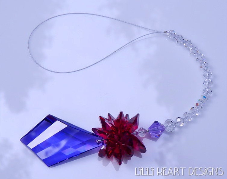 サンキャッチャー♡ハンドメイド「スワロフスキー✧︎ブルーバイオレット」 スワロフスキークリスタルサンキャッチャー ブルーバイオレット