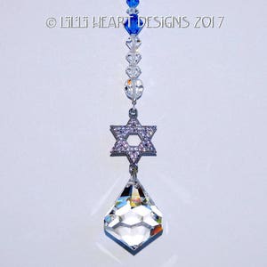 Hanukkah Dreidel Suncatcher Swarovski Crystal 30mm  Micro Pave Judaica Star of David Sapphire Beads Suncatcher Car Charm Lilli Heart Designs