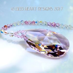 Huge Swarovski Crystal Suncatcher Extremly RARE Vintage 63mm STRASS Logo Etched Rosaline Pink Pear Drop Car Charm Lilli Heart Designs
