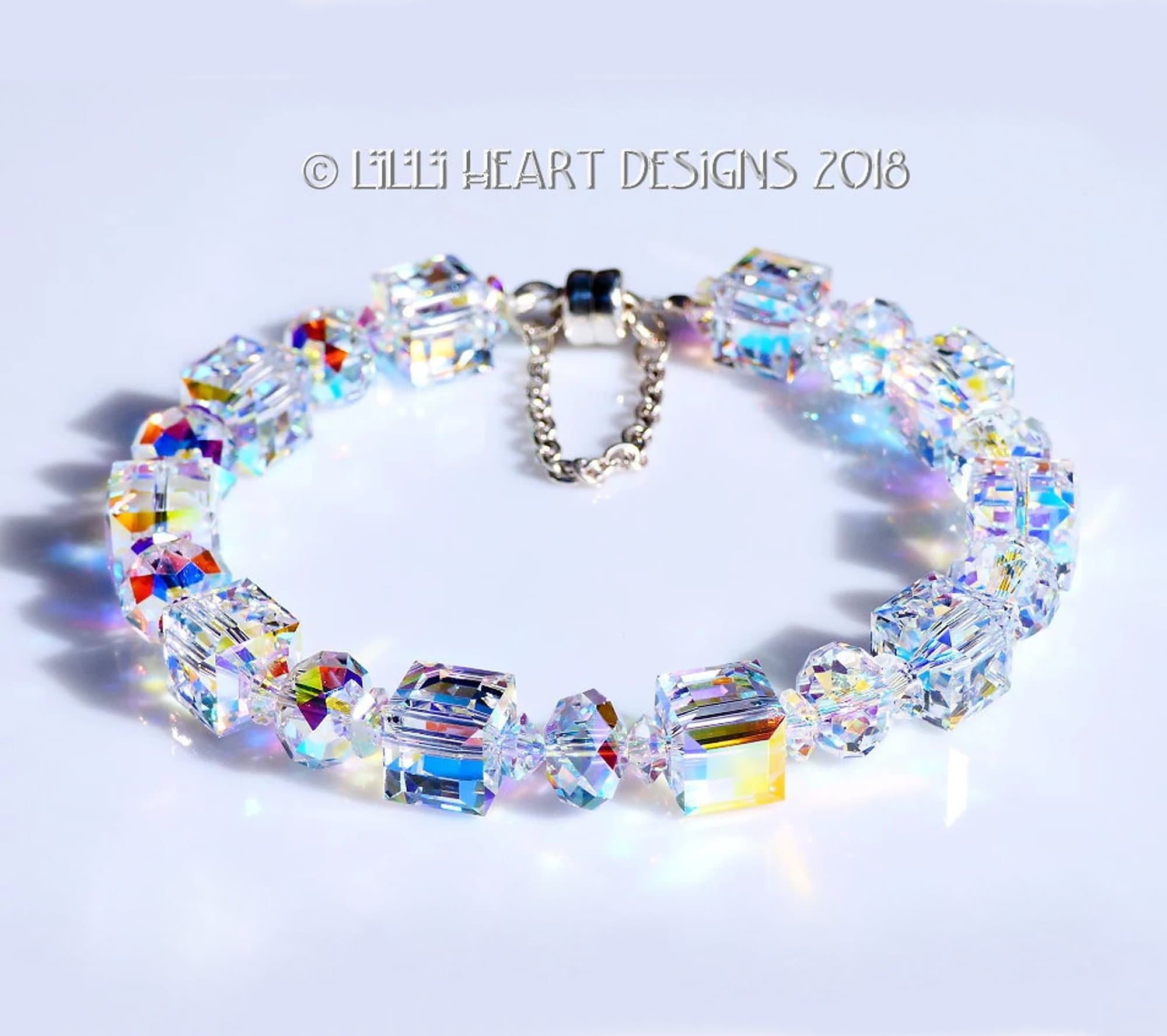 Swarovski Crystal Bracelet Aurora Borealis LARGE Cube Beads Swarovski Crystal Bracelet Aurora Borealis LARGE Cube Beads