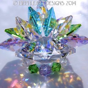 Swarovski Crystal Suncatcher RARE SPRINGTIME COLORS Aurora Borealis Coated Lotus Blossom Colors Pastel Car Charm Window Lilli Heart Designs