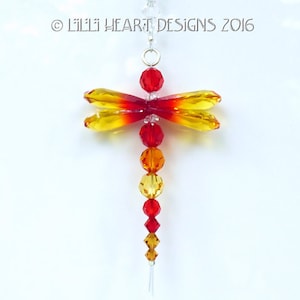 Swarovski Crystal Suncatcher Dragonfly Rare *FIRE OPAL WINGED* Ornament or Rear View Mirror Car Charm Beaded Strand Lilli Heart Designs