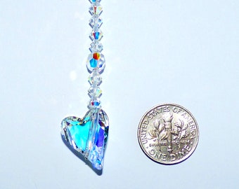 Swarovski Crystal WILD HEART Suncatcher Aurora Borealis 17mm Car Charm or Window Ornament AB Beaded Strand Rainbows by Lilli Heart Designs