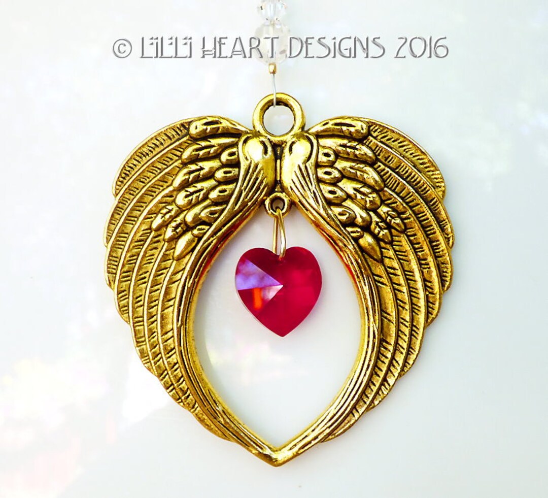 サンキャッチャー♡ハンドメイド「Swarovski✧︎ゴールデンシャドウハート」 スワロフスキークリスタルサンキャッチャー *ユニークなゴールデン