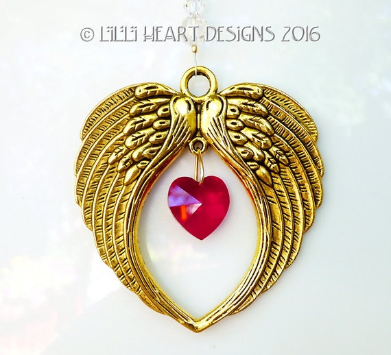 スワロフスキークリスタルサンキャッチャー *ユニークな金色の天使の羽