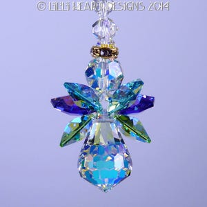 Swarovski Crystal Suncatcher Original PEACOCK COLORS ANGEL Made with Rare Vintage Aurora Borealis Body and Wings Lilli Heart Designs image 3