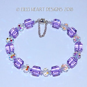 Swarovski Crystal Bracelet LARGE Aurora Borealis Violet Cube Beads Sparkly Faceted Rondelles for Dressy or Jeans Lilli Heart Designs