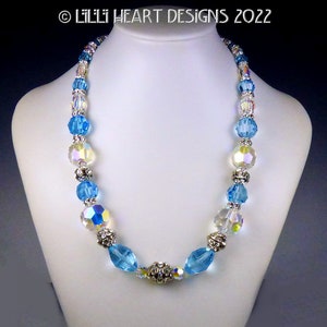 Swarovski Crystal Aquamarine BIG BEADS Extremely RARE All Vintage Beaded Necklace Sparkly Elegant Dressy or Jeans Lilli Heart Designs