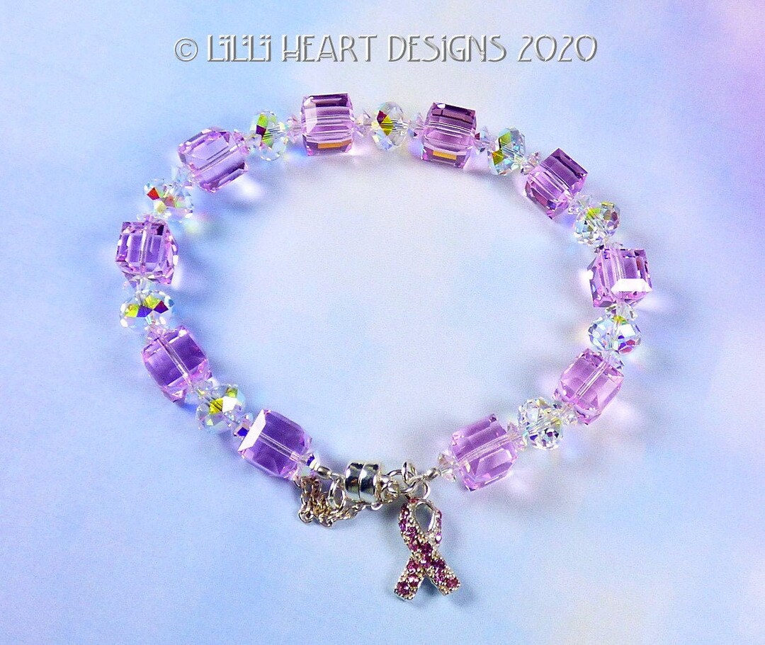 Swarovski Crystal Breast Cancer Ribbon Rosaline Pink Cube Beads