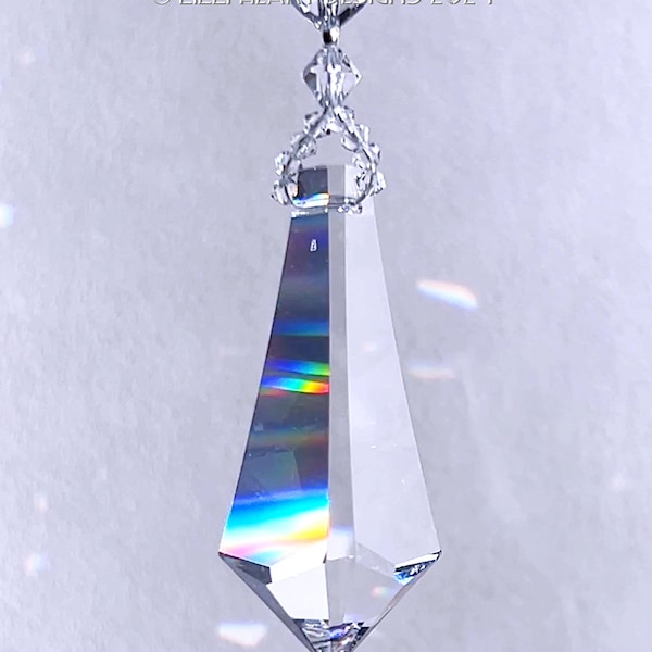 Swarovski Crystal Suncatcher Very RARE Discontinued CLEAR 50mm 2 inch 8551 Triangle Logo Etched Prism Rainbow Maker by Lilli Heart Designs