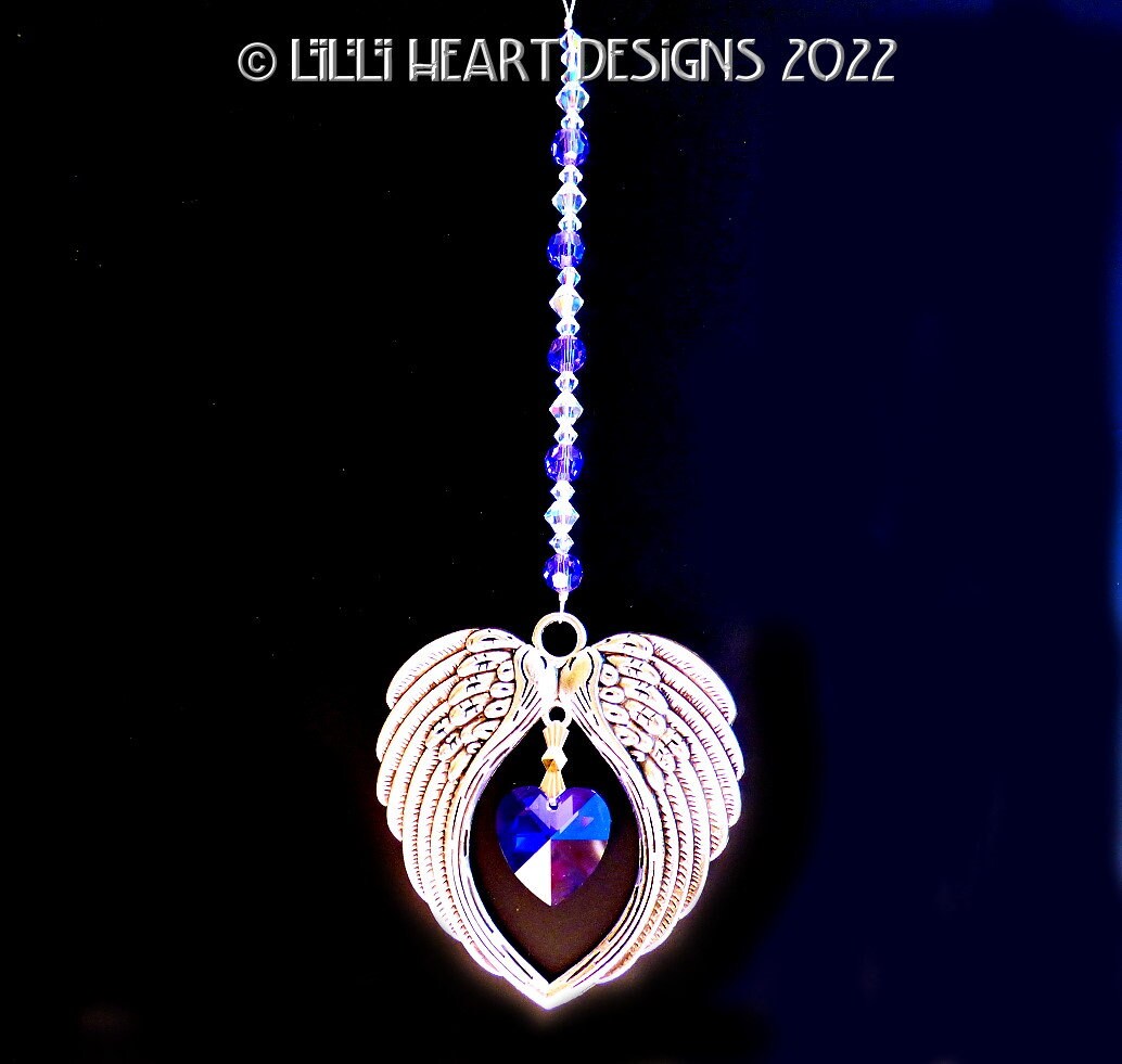 Swarovski Angel 20mm Home Retired or Plated in - HEART PURPLE Charm RARE for Logo Car Suncatcher Heart Beads Wings Designs Lilli Etsy Silver