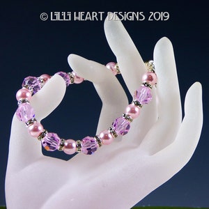 Swarovski Crystal Bracelet PINK PEARLS Mixed with RARE Vintage Big Rosaline Pink Beads Silver Rhinestones Bridal Jewelry Lilli Heart Designs