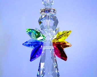 Swarovski Crystal Suncatcher LARGE Logo Quadruple Winged Colorful Happy Rainbow Angel Car Charm Window Ornament Lilli Heart Designs