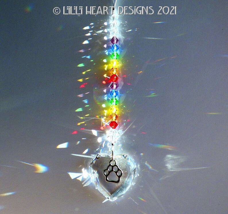 Rainbow Bridge Swarovski Crystal Faceted Heart With Paw Print Loss of ...