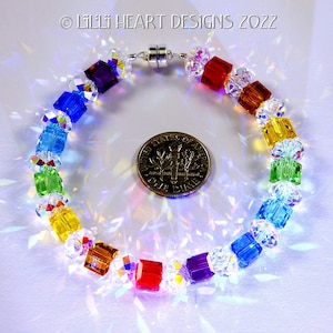 Swarovski Crystal Bracelet Double Healing Chakra Cube Beads Mixed with Aurora Borealis  Rondelles for Dressy or Jeans Lilli Heart Designs