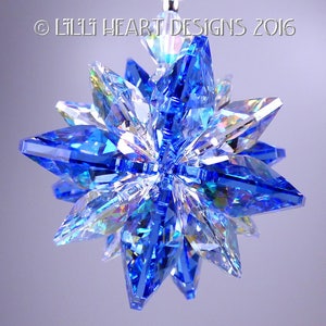 Swarovski Crystal Suncatcher MINI SUPER STAR Suncatcher Car Charm 16 Octagon Aurora Borealis Sapphire Blue Snowflake Lilli Heart Designs