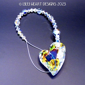 Swarovski Crystal Suncatcher Big 36mm Aurora Borealis Heart *DEVOTED 2 YOU HEART* Car Charm or Window Decor by Lilli Heart Designs