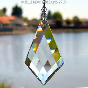 New! HUGE CLEAR Vintage Swarovski Crystal Suncatcher Logo Strass 63mm Diamond Kite Shape Beaded Strand Window Prism Lilli Heart Designs