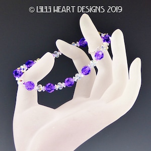 Swarovski Crystal Bracelet PURPLE VINTAGE BEADS with Aurora Borealis Beads Sparkly Faceted Rondelles Dressy or Jeans Lilli Heart Designs