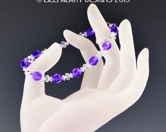 Swarovski Crystal Bracelet PURPLE VINTAGE BEADS with Aurora Borealis Beads Sparkly Faceted Rondelles Dressy or Jeans Lilli Heart Designs