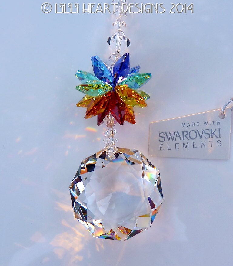 Swarovski Crystal Clear Dahlia Suncatcher With 7 Healing Chakra