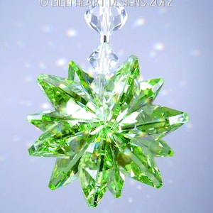 Swarovski Crystal Suncatcher Peridot Green Octagons Suncatcher Car Charm Ornament Star Sunburst Starburst by Lilli Heart Designs