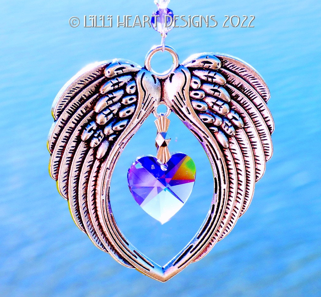 Wings for in Beads Designs Plated - Lilli Etsy Home 20mm Suncatcher Charm Heart Silver Swarovski Angel or PURPLE RARE Logo HEART Retired Car