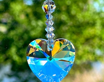 Heart Suncatcher Swarovski Crystal Suncatcher 28mm Aurora Borealis Rainbow Maker with Strand Car Charm Home Ornament by Lilli Heart Designs