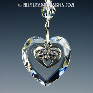 Colgante para coche Over the Rainbow Bridge para mascota perdida con cristal de Swarovski retirado y corazón facetado con huella de pata, atrapasol de Lilli Heart Designs