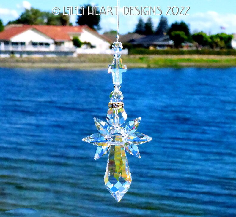 Swarovski Crystal CAR CHARM *shorty Angel With Cross* Clear Suncatcher ...