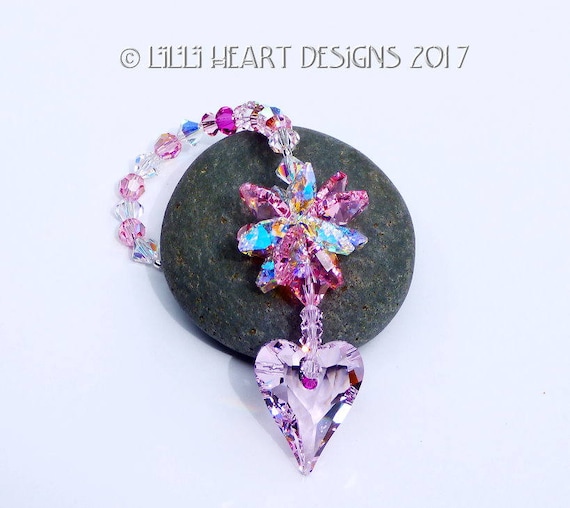 Swarovski Crystal Suncatcher 27mm ROSALINE PINK Wild Heart Vintage Light Rose Octagons with Aurora Borealis Star Lilli Heart Designs