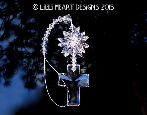 Swarovski Crystal Suncatcher BIG CLEAR CROSS With Lily Logo - Etsy
