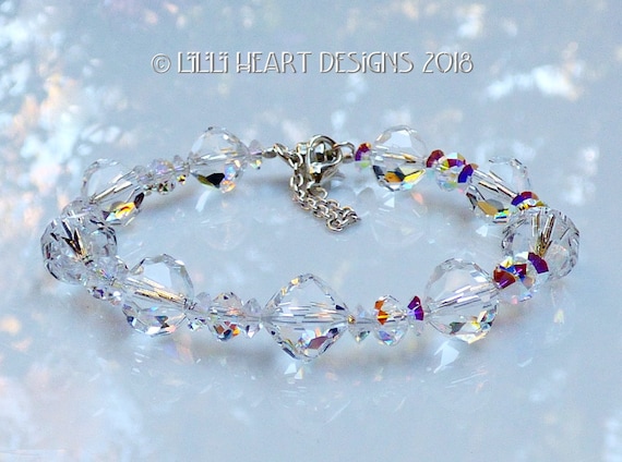 Swarovski Crystal Bracelet VINTAGE BIG 10mm Clear Beads With Swarovski Crystal Bracelet VINTAGE BIG 10mm Clear Beads With