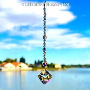 RARE Swarovski Crystal Small Aurora Borealis Pirouette 20mm Logo Etched Car Charm or Window Prism Limited Edition Lilli Heart Designs