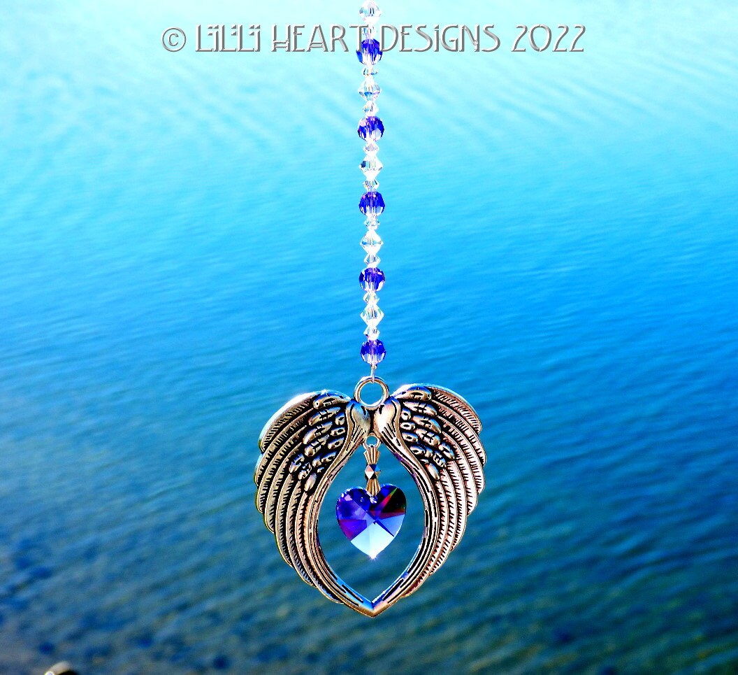 - Home Etsy HEART or Silver Beads Wings in Angel Retired Charm Swarovski for Suncatcher 20mm Heart Designs Lilli Car RARE Logo PURPLE Plated