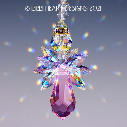 BESTSELLER Zeldzame Vintage Swarovski Crystal Suncatcher Vintage Light Rose Aurora Borealis Vleugels Guardian Angel Car Charm Lilli Heart Designs
