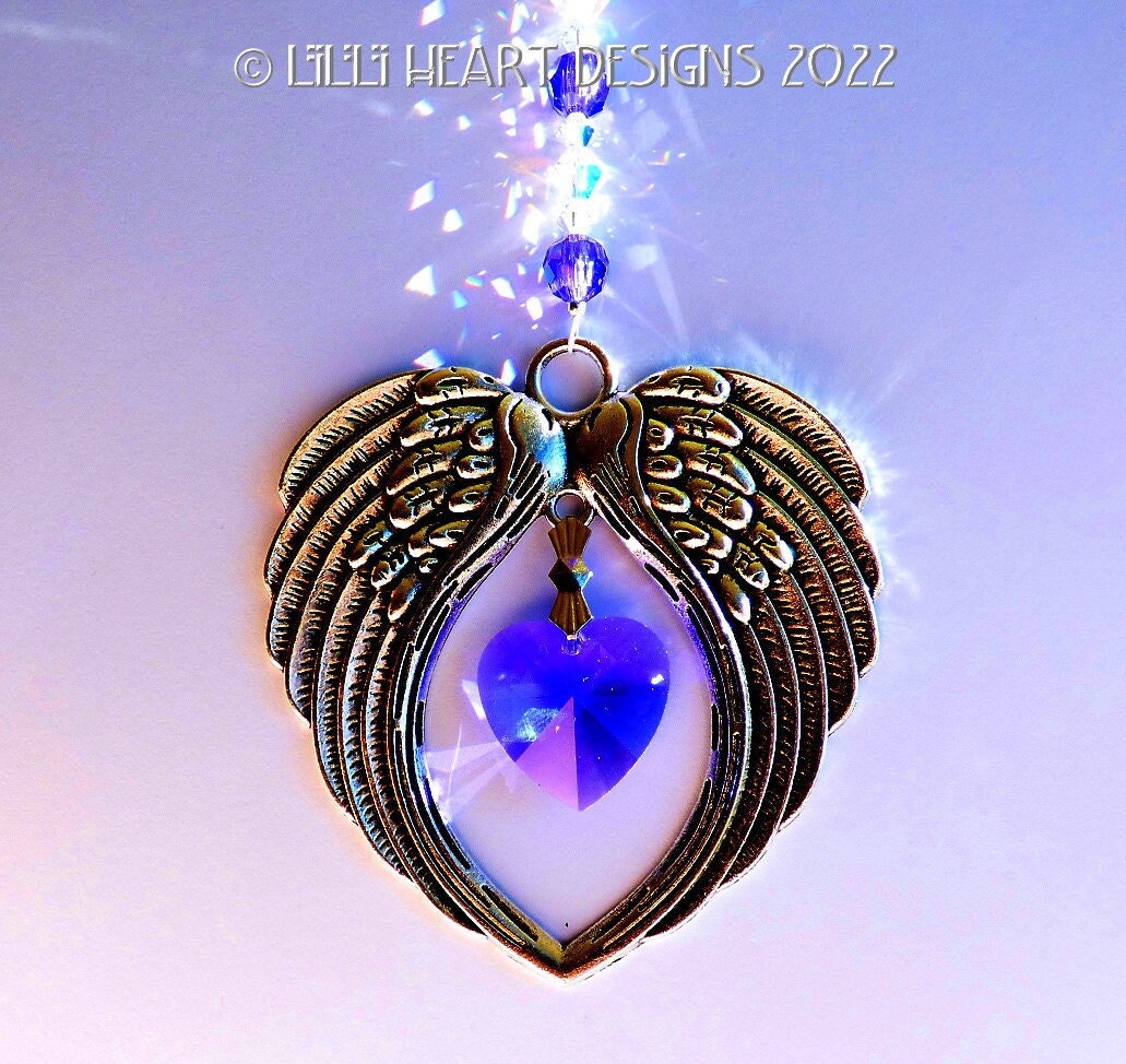 Swarovski Retired Logo 20mm PURPLE HEART in Silver Plated Angel Wings  Suncatcher for Home or Car Charm RARE Beads Lilli Heart Designs - Etsy