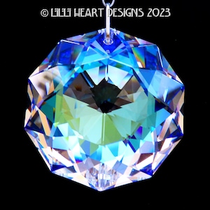 Swarovski Crystal  Suncatcher RETIRED &quot;The Dahlia Flower&quot; Aurora Borealis 38mm Rainbow Maker Car Charm Ready to Hang Lilli Heart Designs