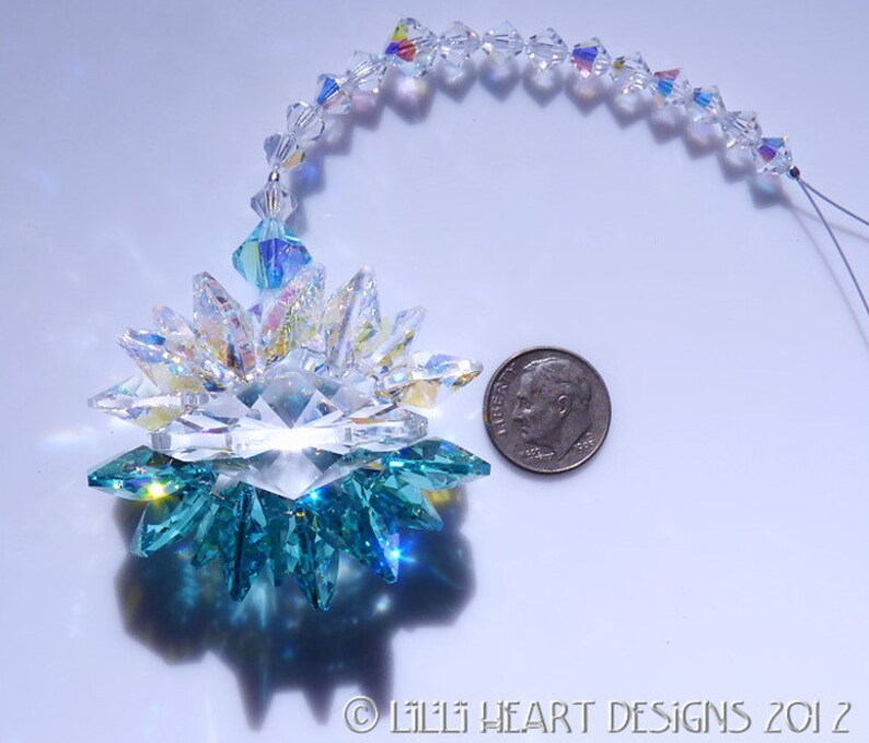 Swarovski Crystal Suncatcher HUGE Aqua With Aurora Borealis Etsy