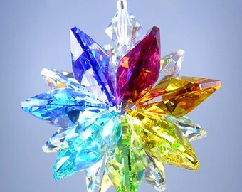 Swarovski Crystal Suncatcher Two Sided Chakra Colors and