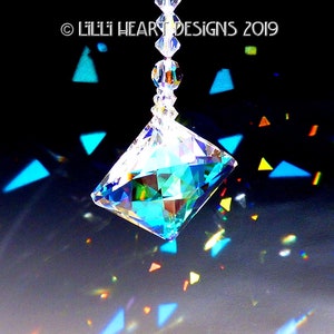 Elegant European Faceted 40mm Aurora Borealis Coated Cosmic Square Logo Rainbow Making Prism Car Charm Home Decor Lilli Heart Designs