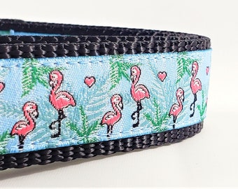 Pink Flamingos Dog Collar / Adjustable / Large Dog Collar / Pink Flamingos / Palm Trees / Dog Collars / Pet Lover / Miami / Tropical