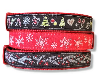 Joy and Happiness - Dog Collar / Adjustable / Small Dog Collar / Christmas / Santa / Holiday / Dog Collars / Winter / Snowflakes