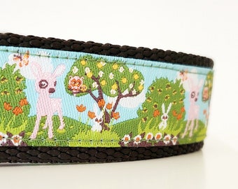 Magical Forest - Dog Collar / Woodland / Adjustable / Deer / Rabbit / Forest / Creatures / Flowers / Large Dog Collar / Dog Collars